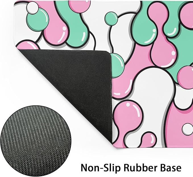 Pink Green Mouse Pad Anime Cool Geometric Japanese Extended Desk Mat 90X40 CM Non-Slip Rubber Base Stitched Edge Large XXL Mousepad for Gaming Laptop Computer Desktop 35.4×15.7 Inch