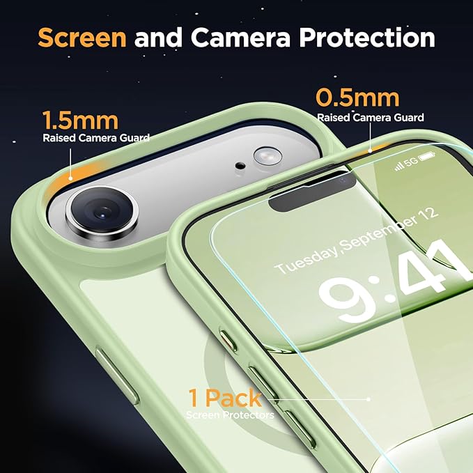 Miracase Magnetic for iPhone Air Case with Screen Protector(Compatible with MagSafe), Slim Thin Translucent Matte Military-Grade Protected Phone Cover for iPhone 17 Air 6.5", Green