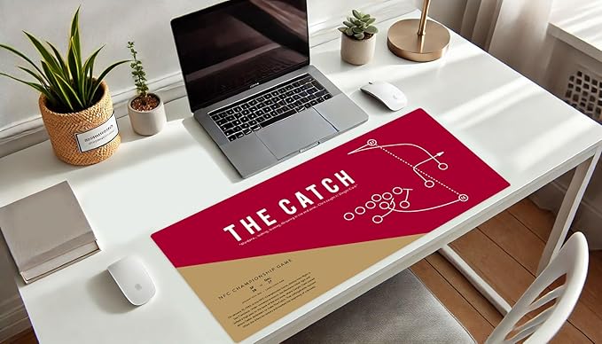 Large San Francisco Football Desk Mat 36" x 16.5" – XL Red and Gold Desk Pad Mat Featuring “The Catch” Play, Oversized Mouse Pad Protector, for Men, Teen Boys, Dad, Office