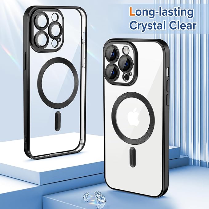 Hython Magnetic Clear for iPhone 13 Pro Case with Camera Lens Protector [Compatible with MagSafe] Luxury Plating Edge Slim Soft TPU Cover Protective Phone Case for iPhone 13 Pro 6.1", Matte Black