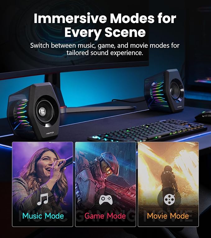 Edifier G2000 Pro 2.0 RGB Gaming Speakers with 64W Peak Power, Virtual 7.1 Surround Sound, 270° TempoFlow Light Sync, Bluetooth 5.4/USB-C/AUX for PC, PS5, Game Console (Black)