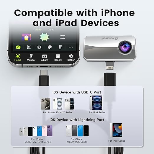 RT100 Thermal Camera for iPhone Series & iPads, 512 x 384 Super Resolution, 256 x 192 IR Resolution Infrared Camera, 25Hz Thermal Imaging Camera with -4°F~1022°F Temp Range, Temperature Alarm