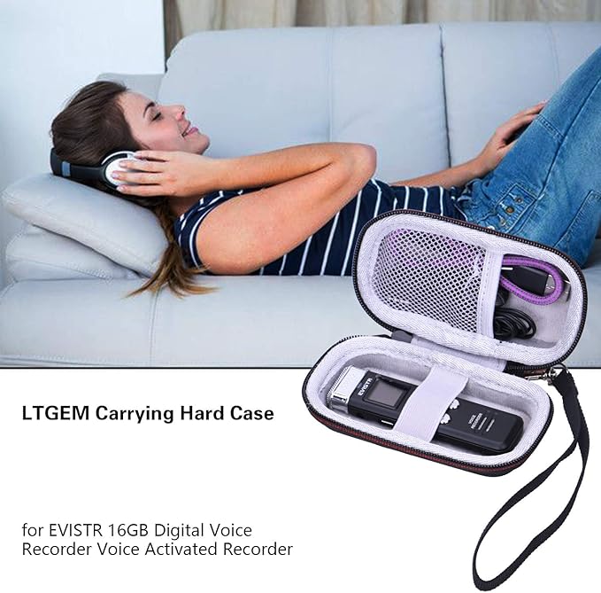 LTGEM Case Compatible with Digital Voice Recorder Voice Activated Recorder(Inside: 4.1"x2.1"x0.7"), Black+Grey