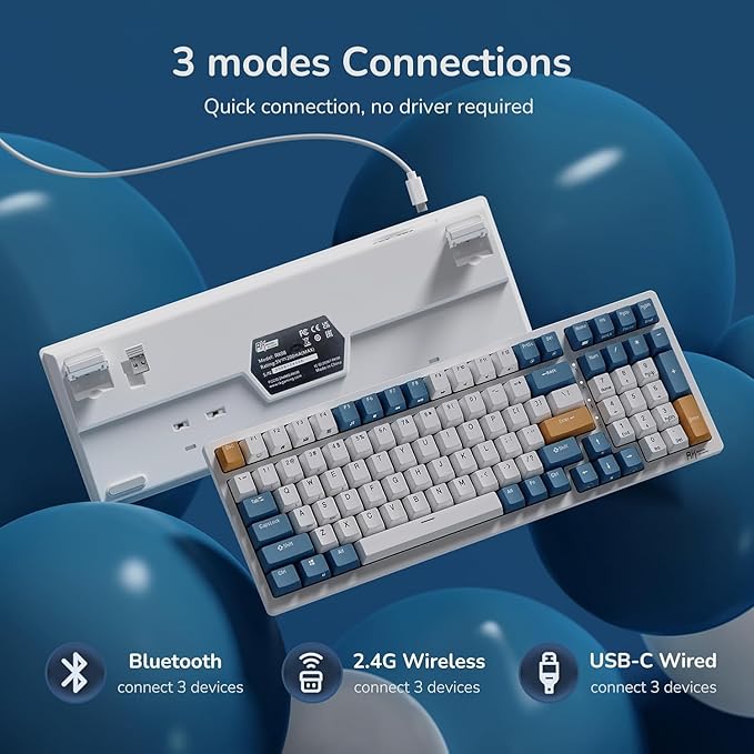 RK ROYAL KLUDGE RK98 Wireless Mechanical Keyboard, Triple Mode 2.4G/BT5.1/USB-C Custom Switches Keyboard with Number Pad, Pre-lubed Linear Switches RGB Backlit Gaming Keyboard, Software Support