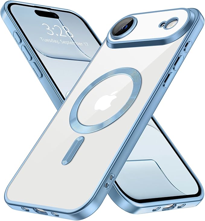 Hython Magnetic Clear for iPhone Air Case with Camera Lens Protector [Compatible with MagSafe] Luxury Plating Edge Slim Soft TPU Cover Protective Phone Case for iPhone Air 6.5", Matte Light Blue