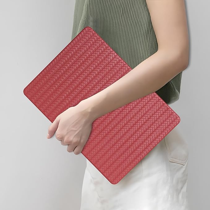 DTangLsm for MacBook Pro 13 inch Case 2026-2016 M2 M1 A2338 A2289 A2251 A2159 A1989 A1706 A1708, Woven Textured Leather Hard Cover for MacBook Pro 13 Case + Keyboard Cover, Has Logo Cutout, Burgandy