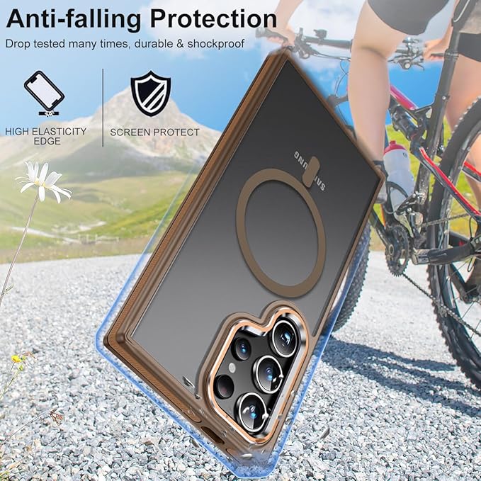 MALEWOLF Case for Samsung Galaxy S24 Ultra Compatible with Magsafe, Slim Matte S24 Ultra Phone Case [Enhanced Non-Slip Technology] [Drop Protection], Translucent Cover for Samsung S24 Ultra (Brown)