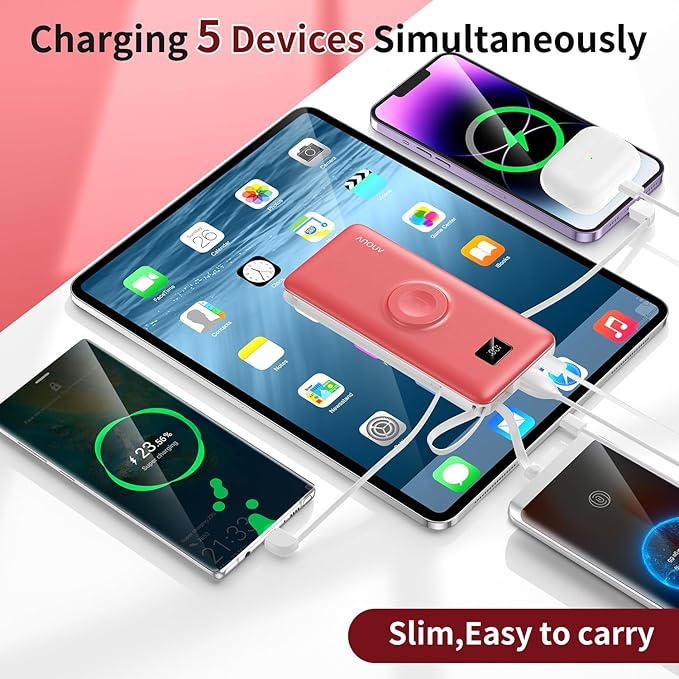 Portable Charger Built-in Cables, AC Wall Plug and Magnetic Wireless iWatch Charger, 10000mAh 22.5W PD Fast Charging Power Bank, Compact Battery Pack Travel Essentials for iPhone/Samsung/Apple Watch