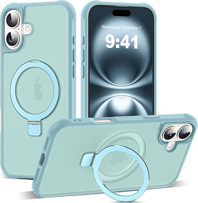 SKYLMW Compatible with iPhone 16 Plus Case with Invisible Magnetic O-Ring Stand Military-Grade Translucent Case for iPhone 16 Plus 6.7" [Compatible with Mag-Safe][Great Grip Feeling], Blue