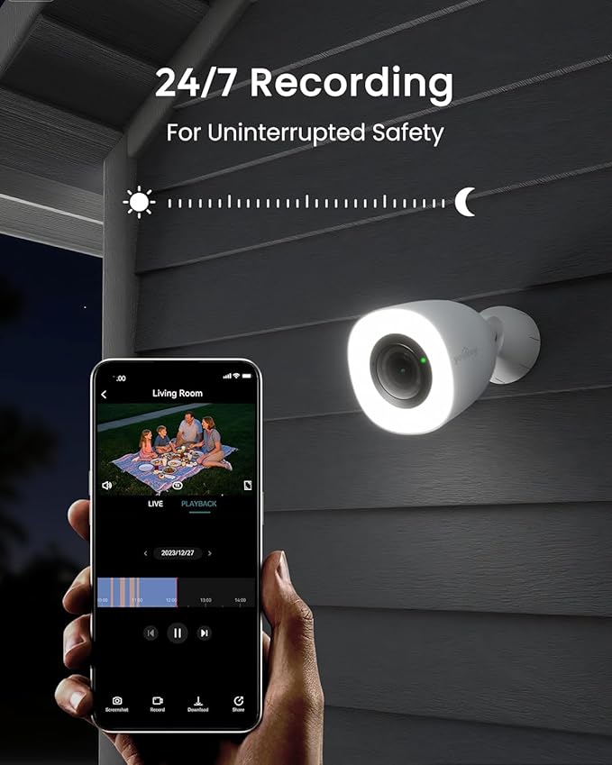 youkey 2.5K Wired Security Camera Outdoor, F1.0 Color24 Night Vision, Plug-in Cameras for Home Security Outside, 24/7 Continuous Recording, 130°FOV, 2.4/5GHz WiFi 6, Bluetooth Pairing, No Monthly Fees