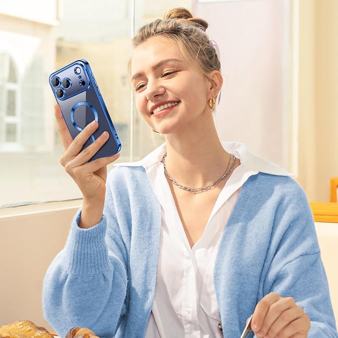 Hython Magnetic Clear for iPhone 17 Pro Max Case with Camera Lens Protector [Compatible with MagSafe] Plating Edge Slim Soft TPU Cover Protective Phone Case for iPhone 17 Pro Max 6.9", Deep Blue