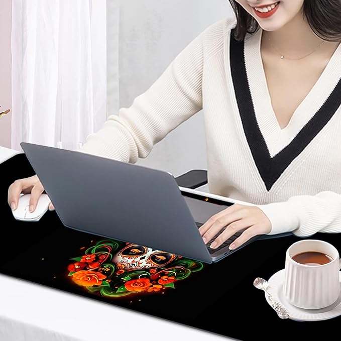 Large Mouse Pad, 31.5 x 11.8in Extended Gaming Mouse Pad with Stitched Edges, XXL Mousepad Protector Non Slip Rubber Base for Office & Home Writing Mat,Colorful Day of The Dead Women Black Desk Mat