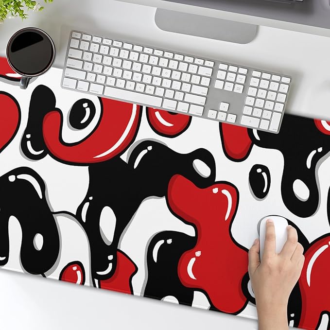 Red Black White Gaming Mouse Pad Desk Pad Large 35.4x15.7 Inch Japanese Anime Geometric Gaming Mouse Pad Extended Non-Slip Rubber Base Stitched Edge Japanese Desk Mat for Gamer Office Home Work