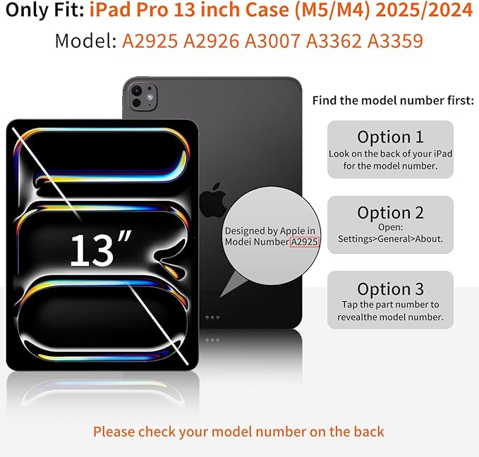 for iPad Pro 13 Inch Case (M5/M4) 2025/2024, Detachable Powerful Magnetic Attachment, Multiple Folding Stand, Slim Rebound Protection Cover, Auto Sleep/Wake, Black