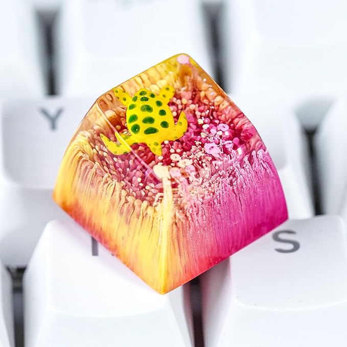 Sea Turtle Artisan Keycap R1 Yellow and Magenta Ocean SA Profile Custom Sea Creatures Keycaps 1U ESC Handmade Gaming Resin Key Cap Cherry MX Switch Compatible Mechanical Keyboard Turtle Lover Gift
