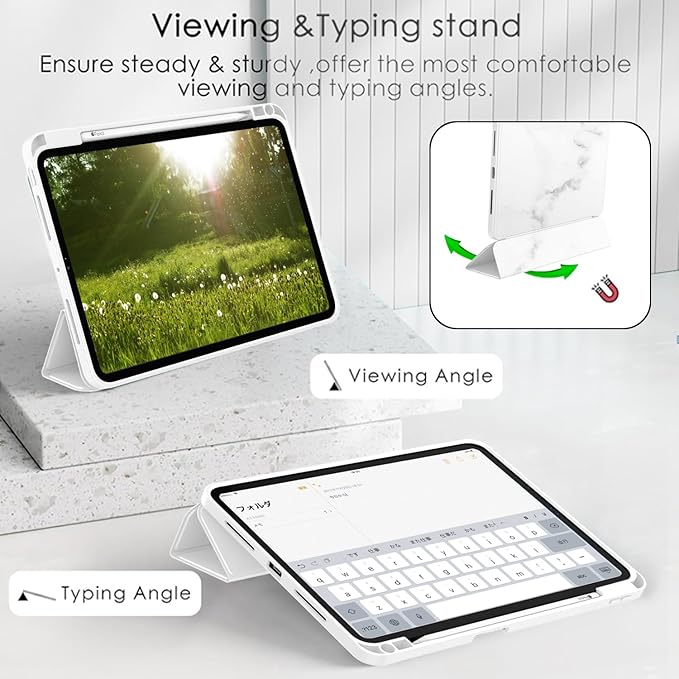ZryXal iPad Pro 11 Inch Case (M5) 2025/ (M4) 2024 (Model: A2836/A2837/A3006), Trifold Stand Smart Cover with Pencil Holder and Soft TPU Back, Auto Wake/Sleep (Marble White)