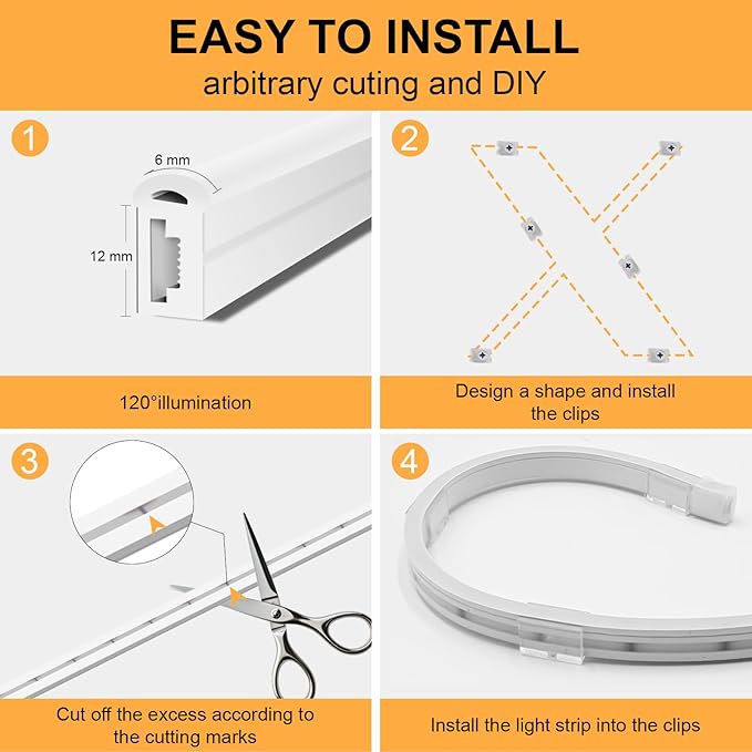 Neon Rope Lights, 32.8ft Warm White Dimmable LED Rope Lights, Cuttable Waterproof Flexible DIY LED Strip Lights for Bedroom, Indoor, Outdoor Decoration (Power Adapter Included)