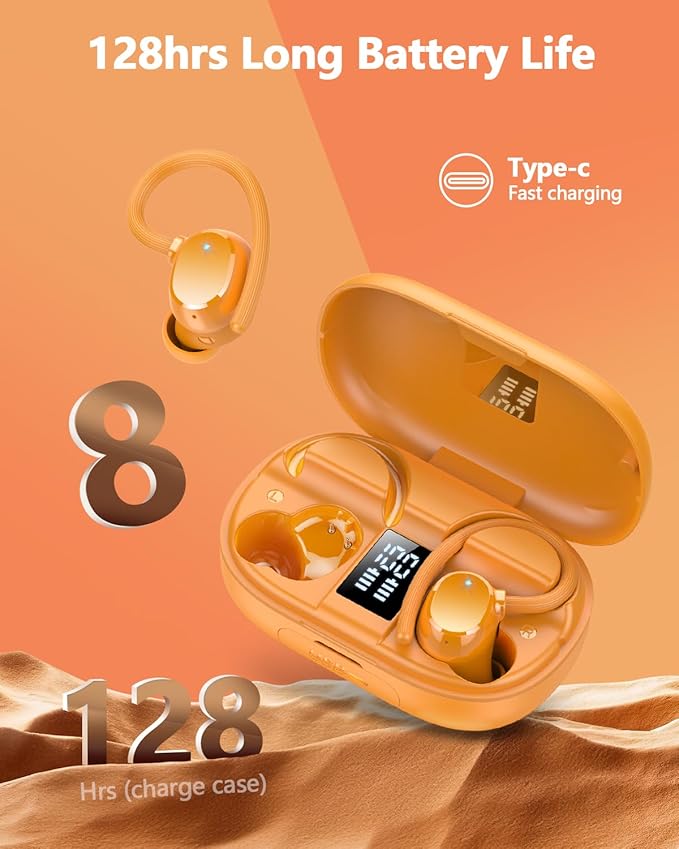 Ear buds Wireless Bluetooth Earbuds Sport 2026 NEW Bluetooth 5.3 Headphones with LED Display 128H Playtime Powerful Bass Over Ear Earphones with Earhooks IP7 Waterproof for Gym/Running/Workout