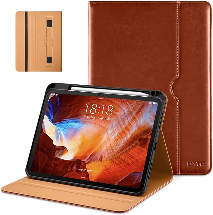 DTTO for iPad Pro 11 inch Case (M5/M4) 2025/2024, Premium Leather Business Folio Stand Cover with Pencil Holder - Auto Wake/Sleep and Multiple Viewing Angles, Brown