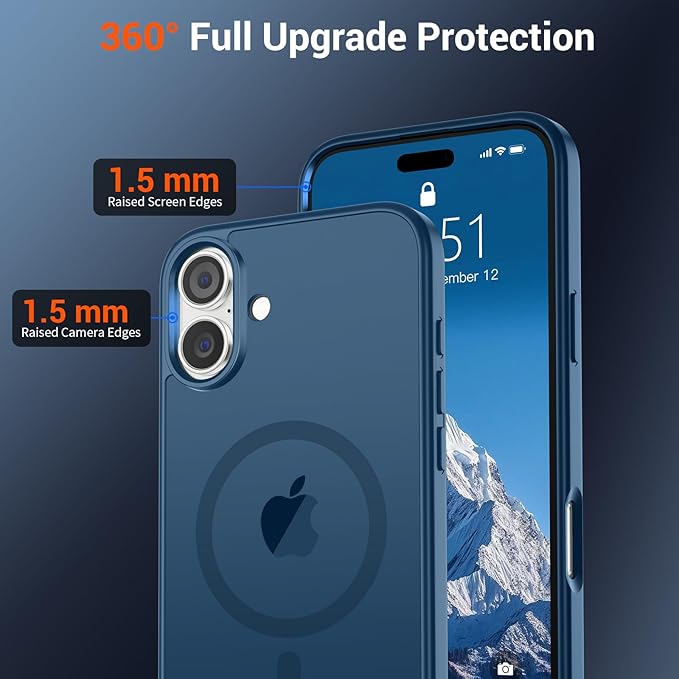 SUPFINE Magnetic for iPhone 16 Case (Compatible with MagSafe) (Military Grade Drop Protection) Translucent Matte Shockproof with Anti-Fingerprint Phone Case,Deep Blue