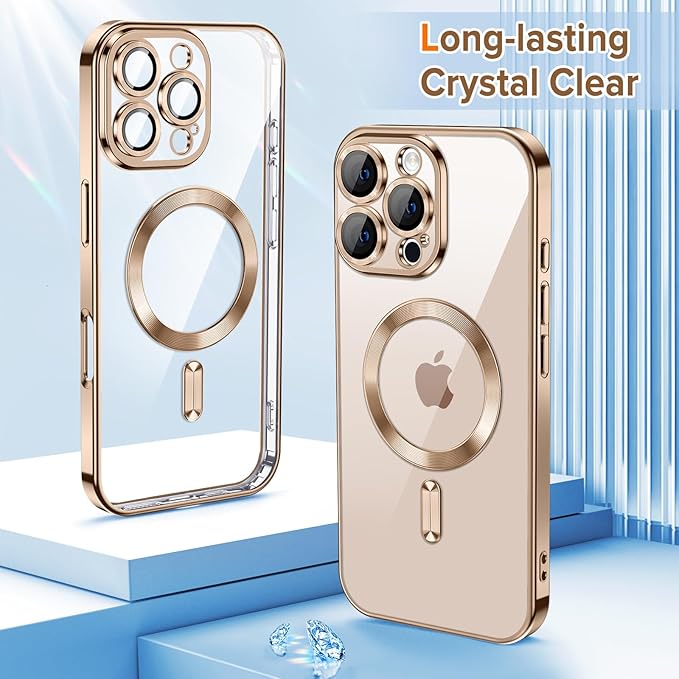 Hython Magnetic Clear for iPhone 16 Pro Max Case with Camera Lens Protector [Compatible with MagSafe] Plating Edge Slim Soft TPU Cover Protective Phone Case for iPhone 16 Pro Max 6.9", Desert Brown