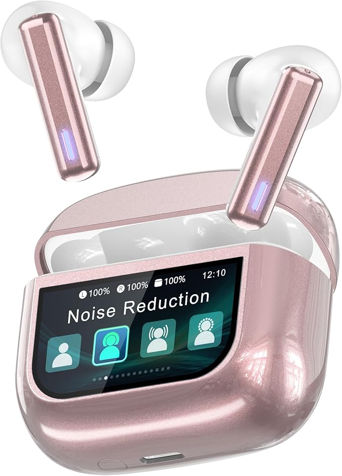 ZIUTY Wireless Earbuds Bluetooth Headphones, ANC/ENC Noise Cancelling, Ear Buds with Multifuntional Touch Screen, 40H Stereo Sound for Sports, IPX7 Clear Calls, 5 EQ for iOS Android (Rose Gold)