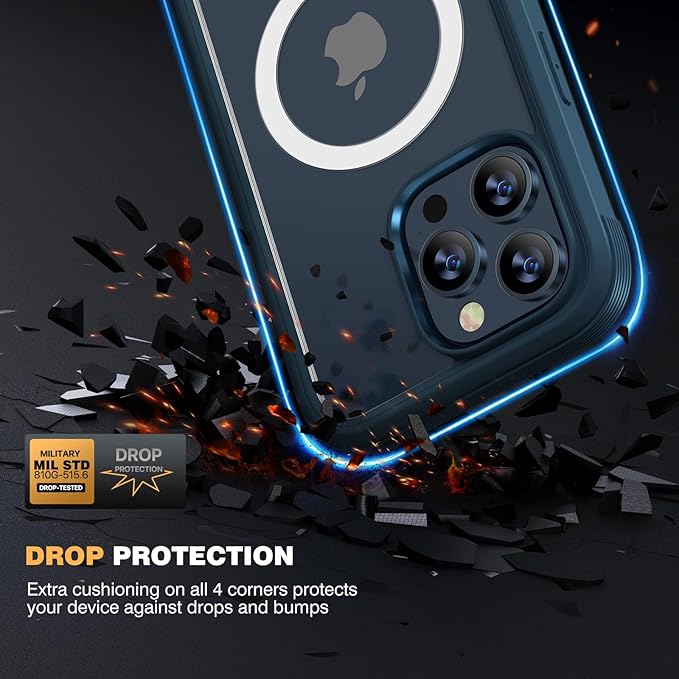 Diaclara Magnetic for iPhone 15 Pro Case, [Military-Grade Drop Proof & Fit for MagSafe] Built-in Shockproof Screen Protector, [Camera Lens Protector] Phone Cover for iPhone 15 Pro 6.1"(Deep Blue)