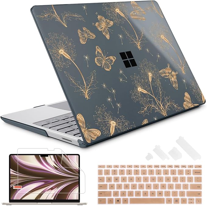 Case for 13.5" Microsoft Surface Laptop 5/4/3 with Metal Palm Rest ONLY 2019-2022 Release Models:1868/1951, Plastic Hard Shell Case with Keyboard Cover & Screen Protector, Butterflies