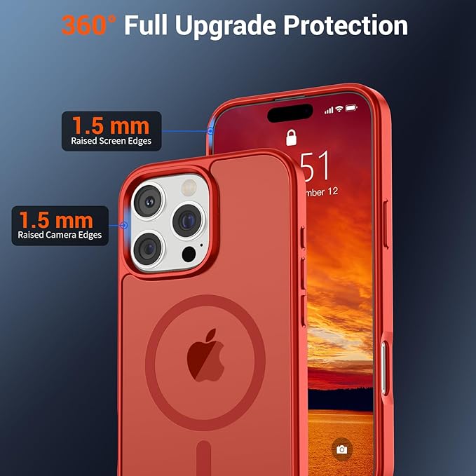 SUPFINE Magnetic for iPhone 16 Pro Case (Compatible with MagSafe) (Military Grade Drop Protection) Slim Translucent Matte Shockproof with Anti-Fingerprint Phone Case, Red