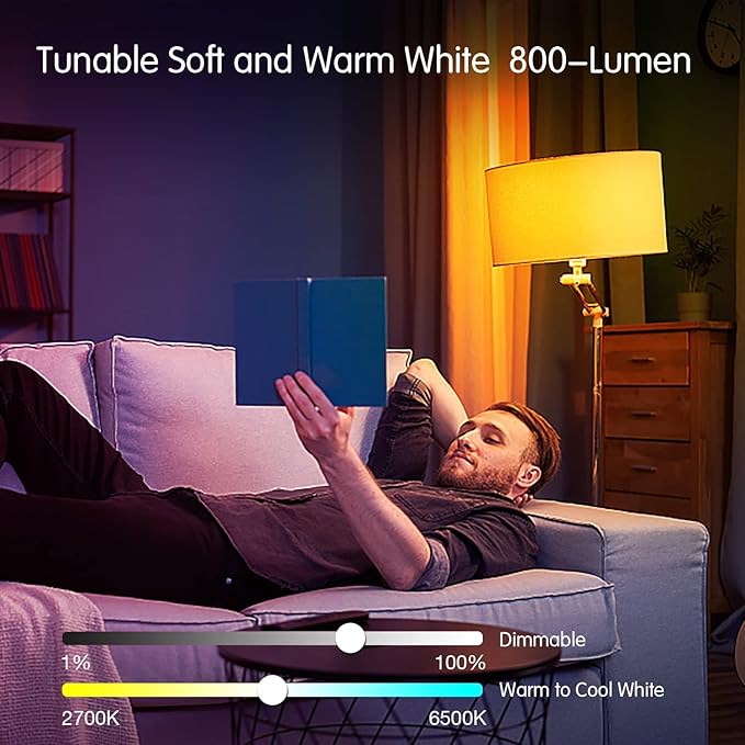 DAYBETTER WiFi Color Changing Smart Bulbs, Alexa & Google Home Compatible, Music Sync, A19/E26 9W 810LM Smart Home Lighting, 2 Pack