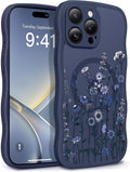 GVIEWIN for iPhone 15 Pro Max Case Compatible with MagSafe [Curly Wave Edge][Full Camera Protection] Floral Translucent Shockproof Magnetic Women Phone Case for 15 Pro Max 6.7'', Floratopia/Blue