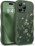 GVIEWIN for iPhone 15 Pro Max Case Compatible with MagSafe [Curly Wave Edge][Full Camera Protection]Floral Translucent Shockproof Magnetic Women Phone Case for 15 Pro Max 6.7'',Floratopia/Forest Green
