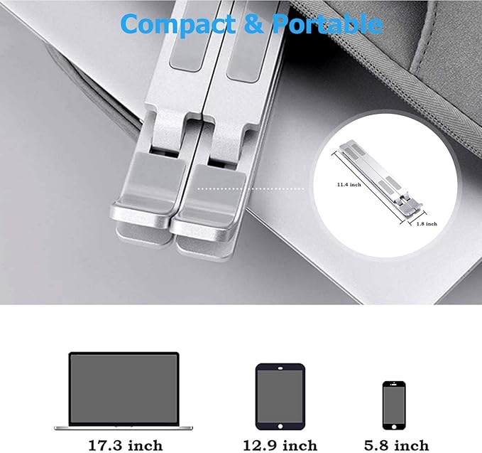 Laptop Stand for Desk，Stable MacBook Pro Stand，Ergonomic Aluminum Computer Riser for 12 13 15 16 17 inch ，Computer Cooling Stand for Mac MacBook Pro Air,HP, Dell, More PC Notebook (LIGHT SILVER)