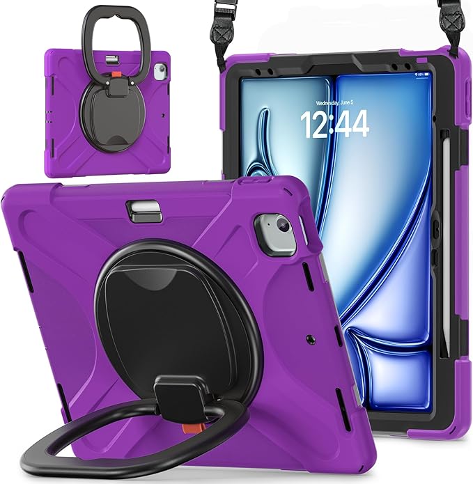 SCSVPN Case for iPad Air 13 inch M4 2026/ M3 2025/ M2 2024 & iPad Pro 12.9'' Case 6th/5th/4th/3rd Gen 2022 2021 2020 2018, Protective Cover with Pencil Holder, Stand, Handle, Shoulder Strap, Purple