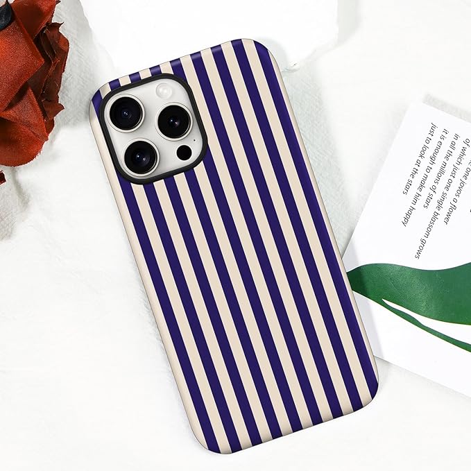 Magnetic for iPhone 14 Pro Max Case Cute Stripes Phone Case, Shockproof Slim TPU and Hard PC Protective Phone Cover Compatible with MagSafe Designed for Women Girls, Deep Purple