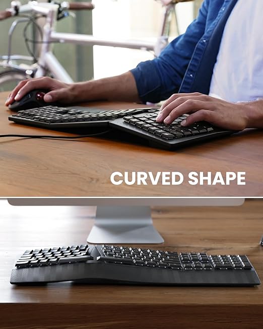 Perixx PERIBOARD-535BR [Firmware Updated] Wired Ergonomic Mechanical Keyboard - Full-Size - Low-Profile Brown Tactile Switches - NKRO Anti-Ghosting - Compatible with Windows and macOS