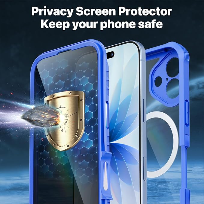 CENHUFO Magnetic Privacy for iPhone 17 Case [Compatible with Magsafe] Full Body Phone Case Built-in 9H Tempered Glass Privacy Screen Protector Camera Protection Shockproof Bumper Clear Cover -Blue