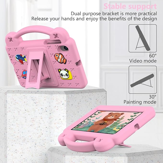 AKABEILA Compatible with ONN 7.0 Tablet (4nd Gen)-100135924(2024) Tablet Case, Kids Friendly Universal Lightweight Shockproof Protective Case with Shoulder Strap & Stand Handle & Pen Tray Pink