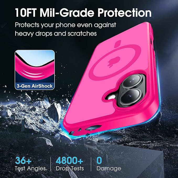 Strong Magnetic for iPhone 17 case [10Ft Military-Grade Protection] Compatible with fit MagSafe Shockproof Slim Thin Cover case for iPhone 17 6.3 inch, Hot Pink