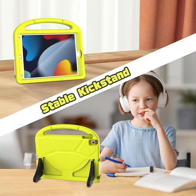 YIHE Kids Case for iPad 9th/8th/7th Generation, iPad Pro 10.5 & Air 3, Shockproof Protective Cover with Handle Stand & Screen Protector for 10.2/10.5 Inch iPads, Light Yellow