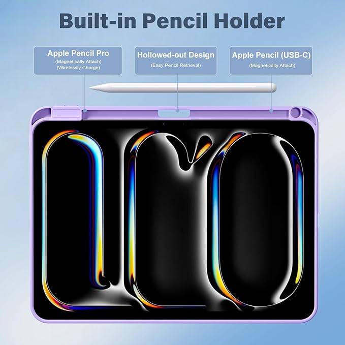 Akkerds for iPad Pro 11 Inch Case (M5/M4) 2025/2024 6th/5th Generation with Pencil Holder, for iPad Pro Case 11 Inch with Trifold Stand Protective Cover/Soft TPU Back, Auto Wake/Sleep, Lavender