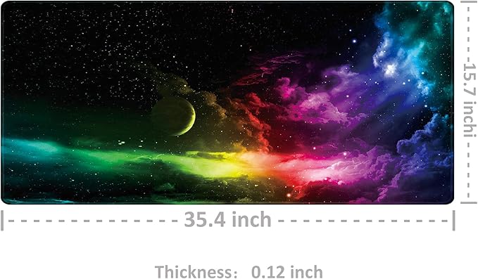 Benvo Extended Mouse Pad Large Gaming Mouse Pad- 35.4x15.7x0.12 inch Computer Keyboard Mouse Mat Non-Slip Mousepad Rubber Base and Stitched Edges for Game Players, Office, Study, Aurora Light Pattern