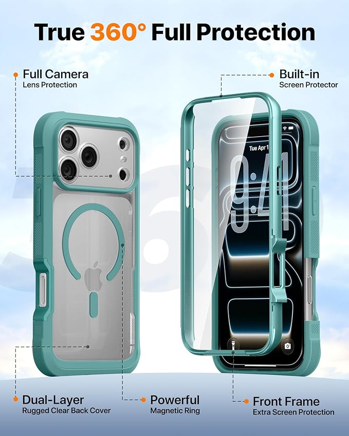 Diaclara Magnetic Designed for iPhone 17 Pro Case Full Body Bumper,[Compatible with MagSafe] Military Drop Proof Cover with Built-in Touch Sensitive Anti-Scratch Screen Protector,Green