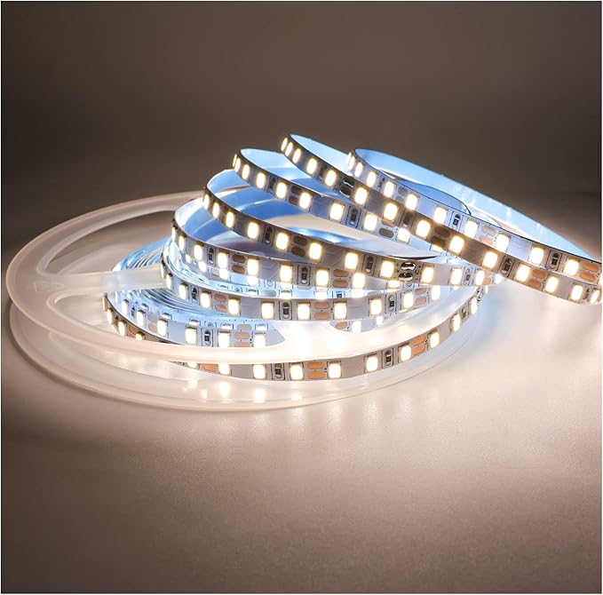 12V LED Strip Lights, 5mm Wide Ultra Narrow Natural White 4000K 16.4ft SMD 2835 IP20 120 LEDs/M, Total 600 LEDs Rope Light Strip for Bedroom, Kitchen, Advertising Decoration