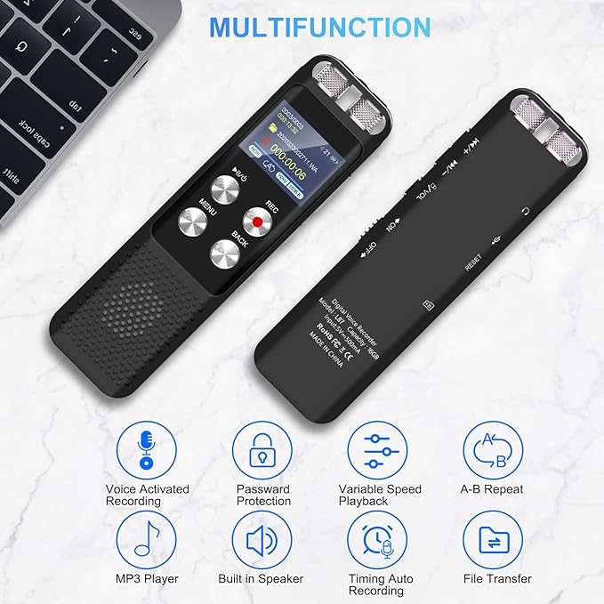 136GB Digital Voice Recorder: Voice Activated Recorders with Playback, Audio Recording Device for Lectures Meetings, Dictaphone Sound Portable Tape Recorder with Password | USB