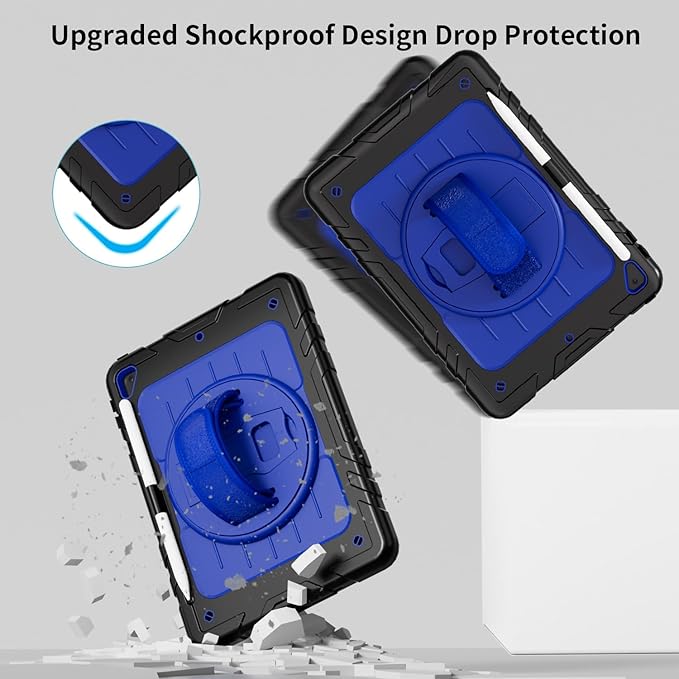 Case for iPad 6th/5th Generation 9.7''inch with Screen Protector Pencil Holder [360 Rotating Hand Strap] &Stand, Drop-Proof Case for iPad 6th/5th/ Air 2/ Pro 9.7 (Black&Blue)