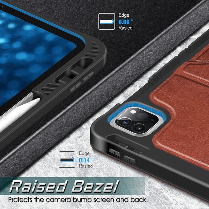 CaseBot Magnetic Case for iPad Pro 12.9-inch 6th Generation 2022, Multiple Angle Shockproof Rugged Stand Case, Soft TPU Back Cover w/Pencil Holder, Also Fit iPad Pro 12.9" 5th/4th/3rd Gen, Brown