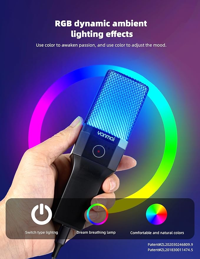 USB Microphone for PC, Cardioid Condenser Mic with RGB Light, One-Touch Mute, Gooseneck Tripod, USB-C/USB-A Computer Microphone for Gaming, Streaming, Podcasting, Recording