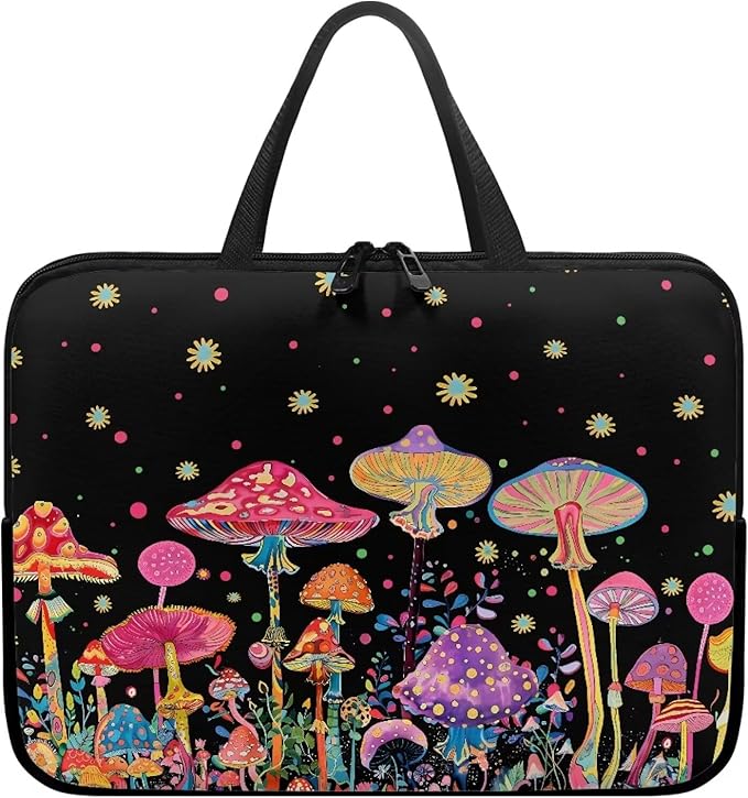 Colorful Mushrooms 10-17 Inch Kids Tablet Portable Neoprene Zipper Carrying Sleeve Case Bag Computer Tablet Handbag Case Notebook Messenger Briefcase for Travel/Business/School