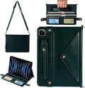 Handbag Case for iPad Pro 11" 2022/2021/2020 & iPad Air 11" M3 M2, Techcircle Folio Stand PU Leather Hand Strap Protective Cover, Crossbody Pencil Holder Card Slots Wallet Case, Midnight Green